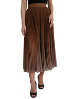 Dolce & Gabbana Jupe Midi Plissée Taille Haute en Polyester Marron