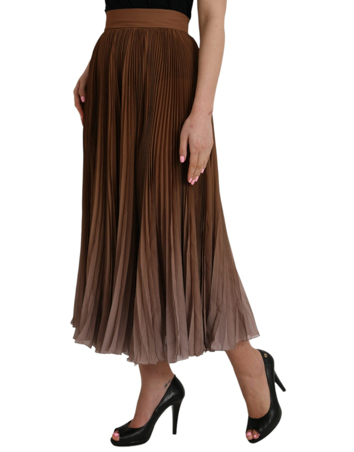Dolce & Gabbana Jupe Midi Plissée Taille Haute en Polyester Marron
