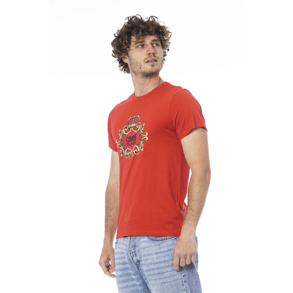 T-shirt homme en coton rouge Cavalli Class