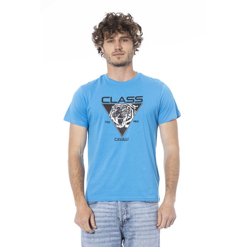 T-shirt homme en coton bleu clair Cavalli Class