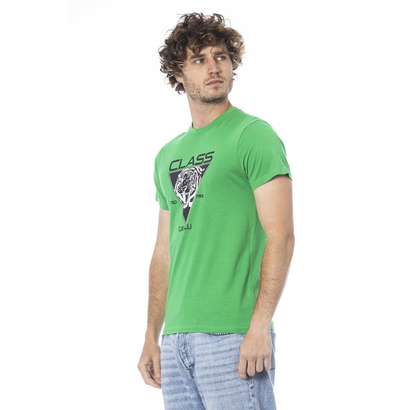 T-shirt homme en coton vert Cavalli Class