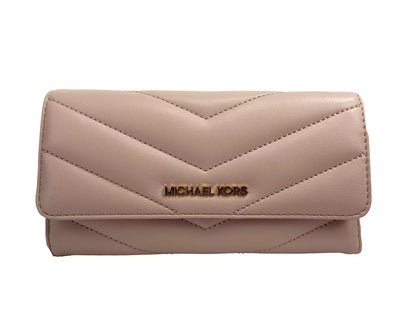 Portefeuille à trois volets en cuir matelassé Jet Set Travel de Michael Kors, grand format, blush poudre