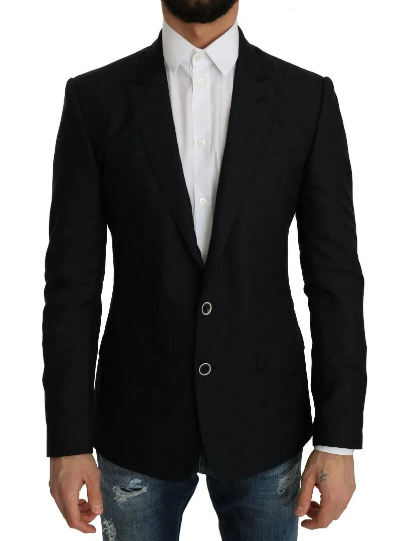 Dolce &amp; Gabbana Blazer à motifs floraux en jacquard bleu, coupe slim