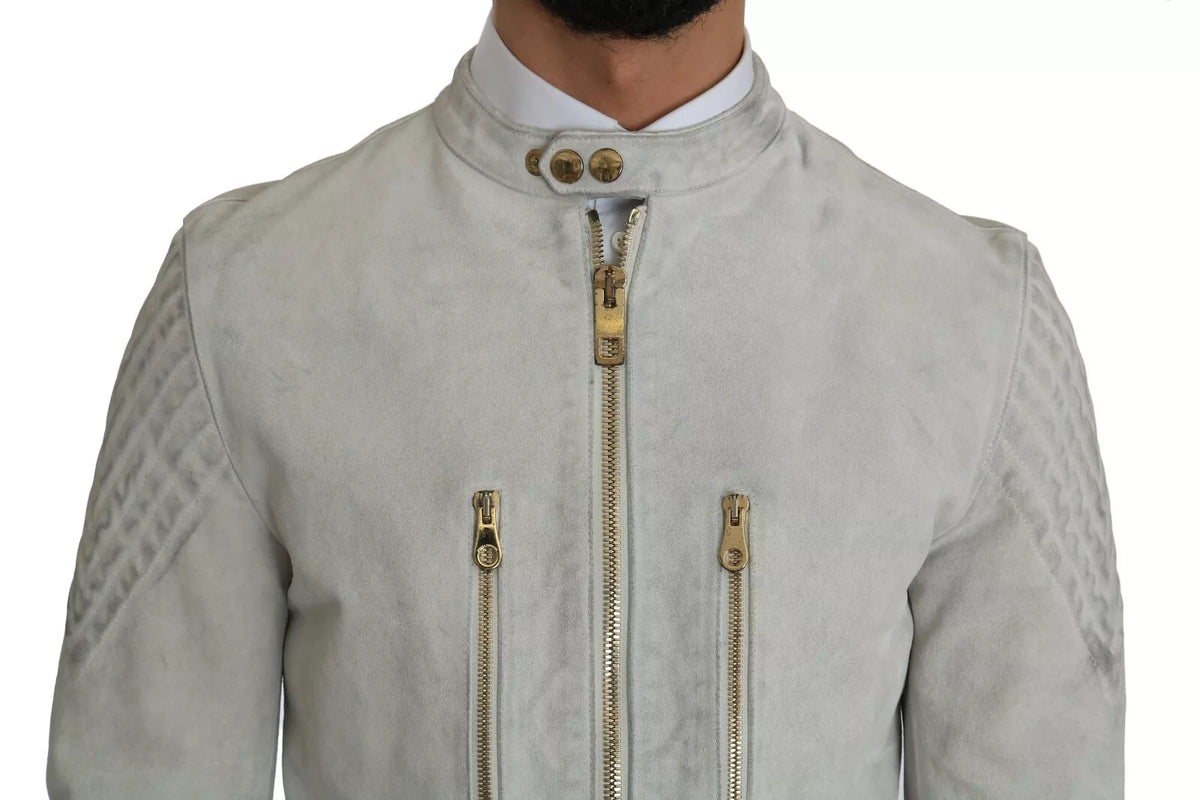 Veste motard en cuir blanche Dolce & Gabbana