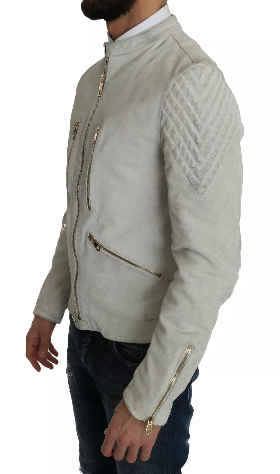 Veste motard en cuir blanche Dolce & Gabbana