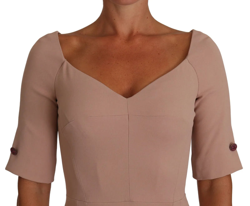 Dolce & Gabbana Dusty Pink Midi Sheath Dress with Crystal Buttons