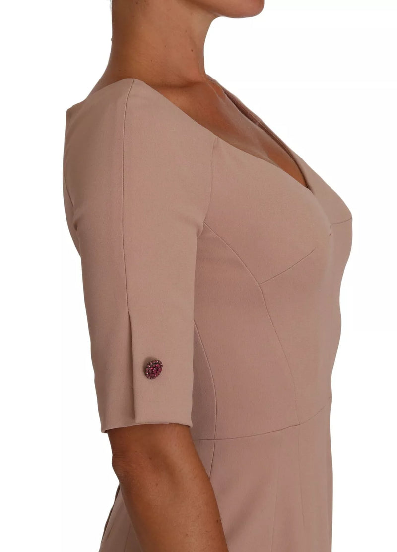 Dolce & Gabbana Dusty Pink Midi Sheath Dress with Crystal Buttons