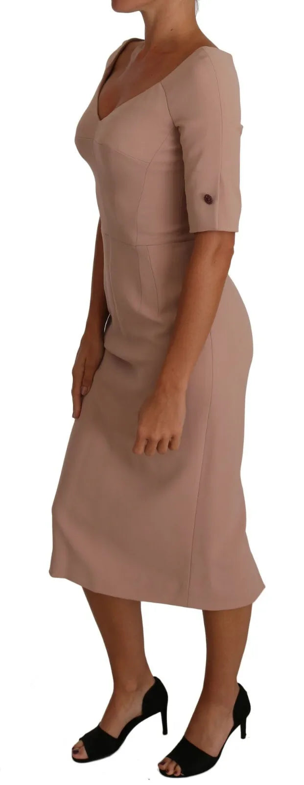 Dolce & Gabbana Dusty Pink Midi Sheath Dress with Crystal Buttons