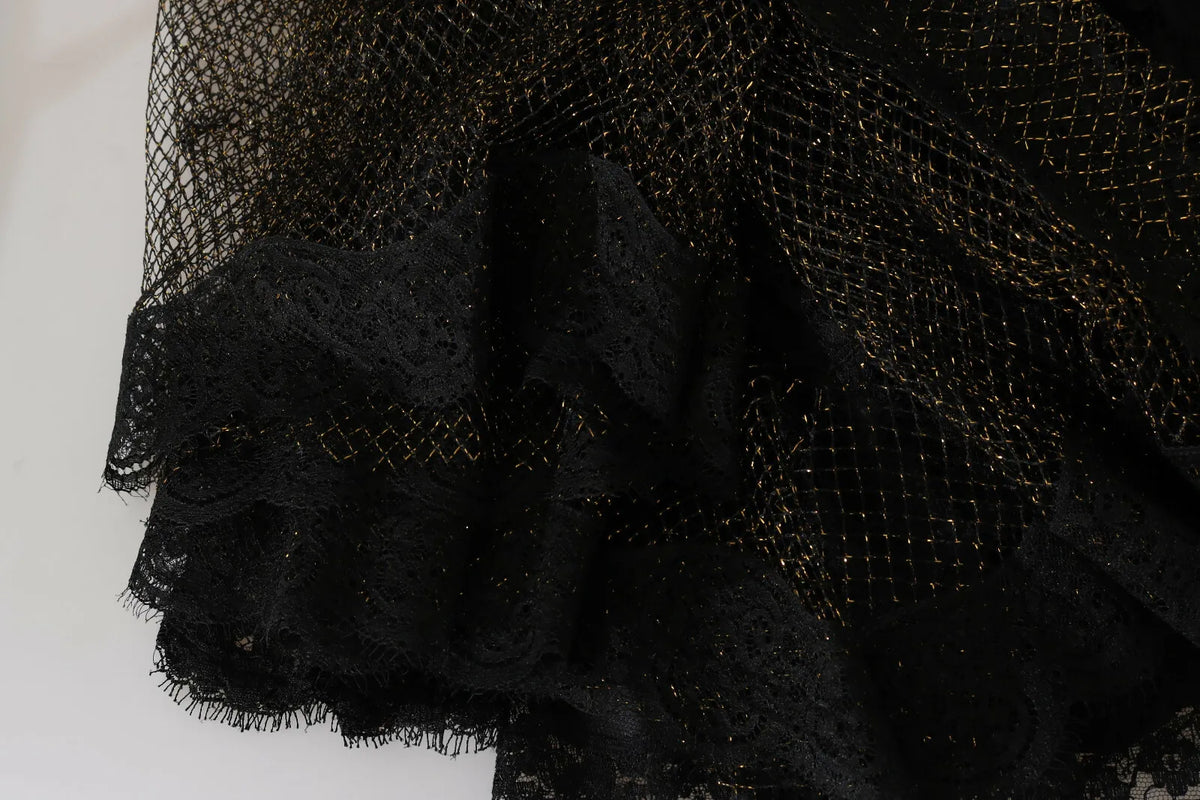 Dolce & Gabbana Robe A-line Noire et Or avec Cœur en Cristal