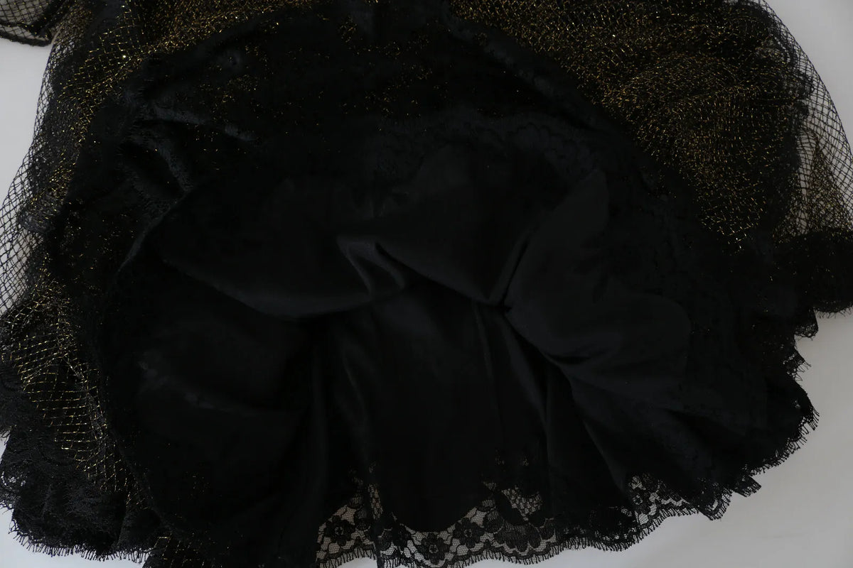 Dolce & Gabbana Robe A-line Noire et Or avec Cœur en Cristal