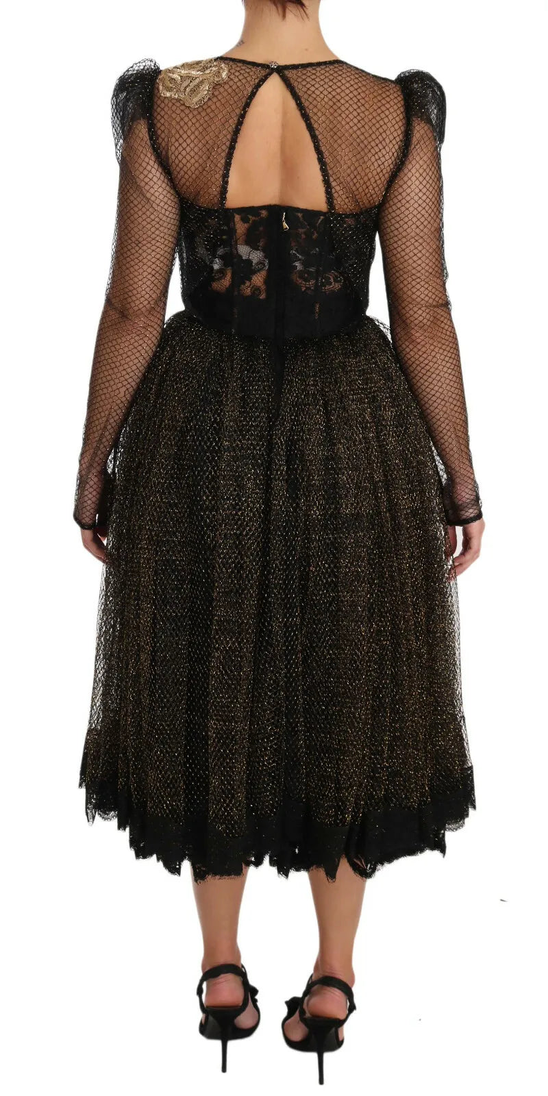 Dolce & Gabbana Robe A-line Noire et Or avec Cœur en Cristal