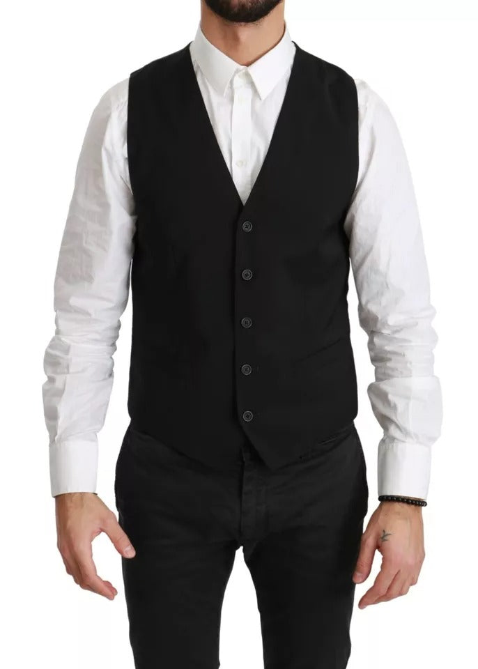 Dolce & Gabbana Black Wool Stretch Waistcoat - Formal Dress Vest