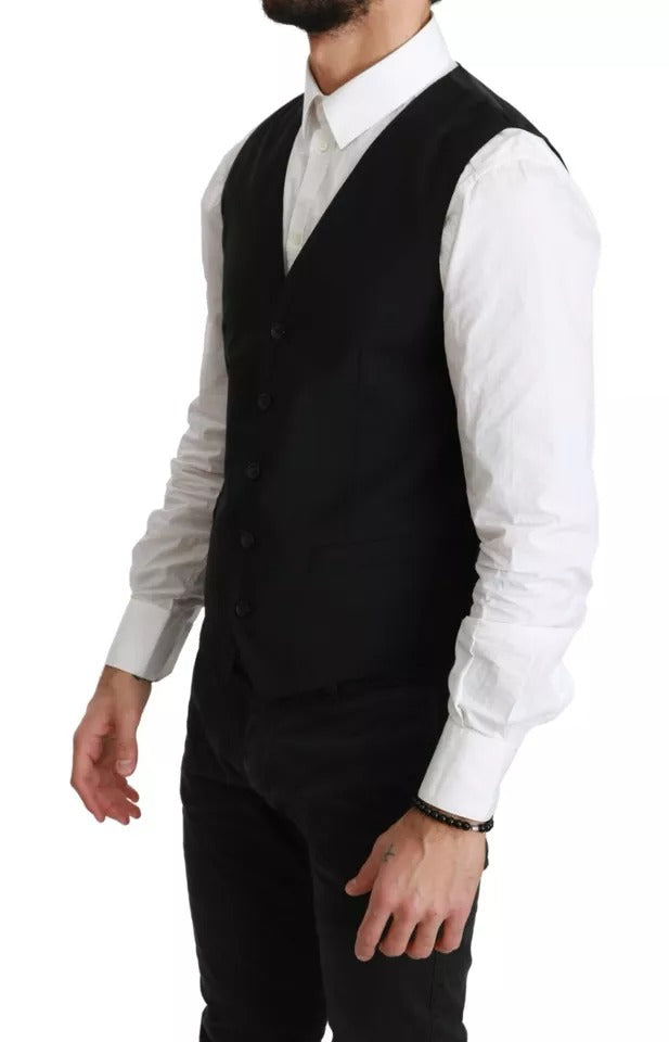 Dolce & Gabbana Black Wool Stretch Waistcoat - Formal Dress Vest