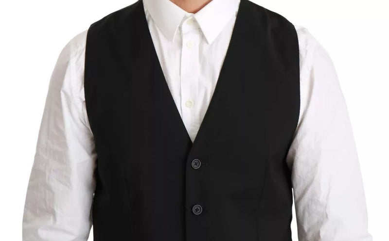 Dolce & Gabbana Black Wool Stretch Waistcoat - Formal Dress Vest