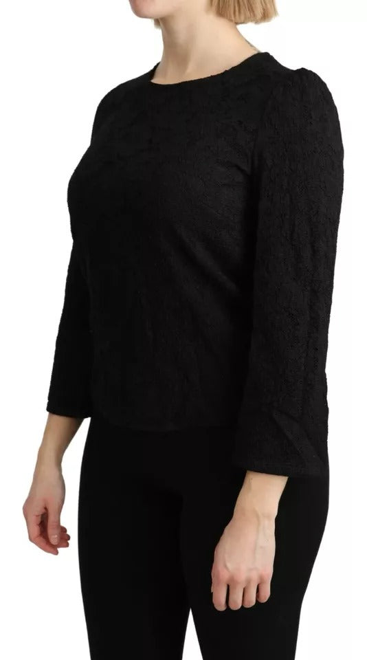 Dolce & Gabbana Black Lace Long Sleeves Blouse - Authentic Top