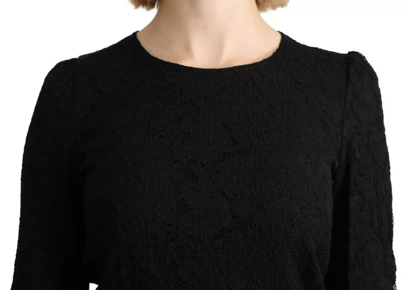 Dolce & Gabbana Black Lace Long Sleeves Blouse - Authentic Top
