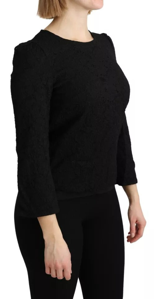 Dolce & Gabbana Black Lace Long Sleeves Blouse - Authentic Top