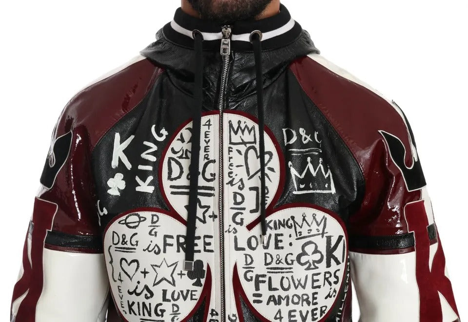 Veste en cuir à capuche noire Bordeaux Dolce & Gabbana, modèle DG King of Love.
