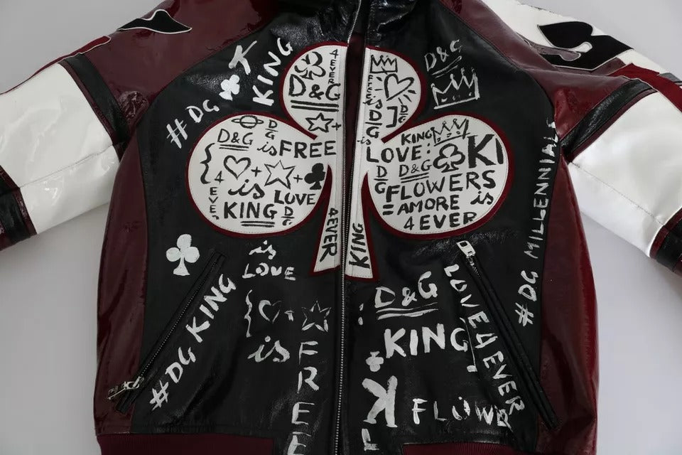 Veste en cuir à capuche noire Bordeaux Dolce & Gabbana, modèle DG King of Love.