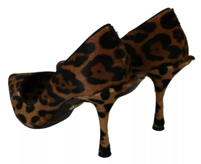 Dolce & Gabbana Brown Leopard Pony Hair Heels Pumps