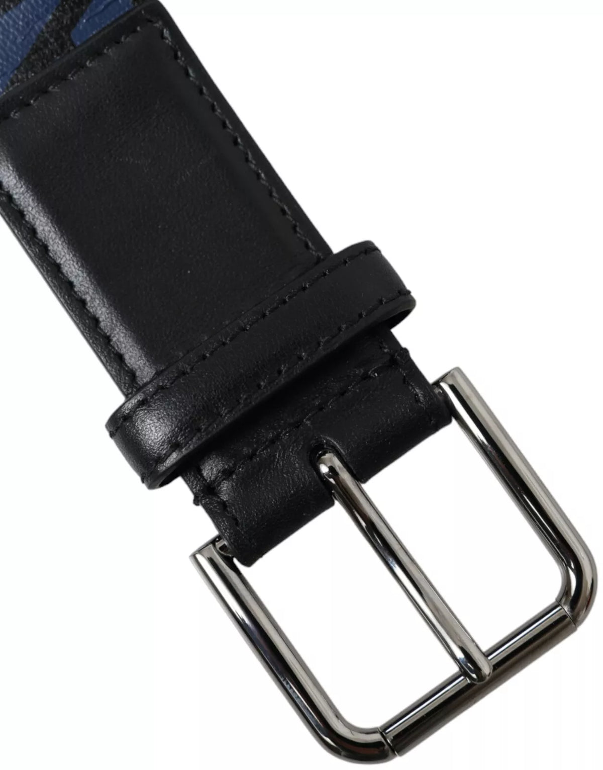 Ceinture Dolce &amp; Gabbana à boucle en métal argenté avec logo noir et bleu