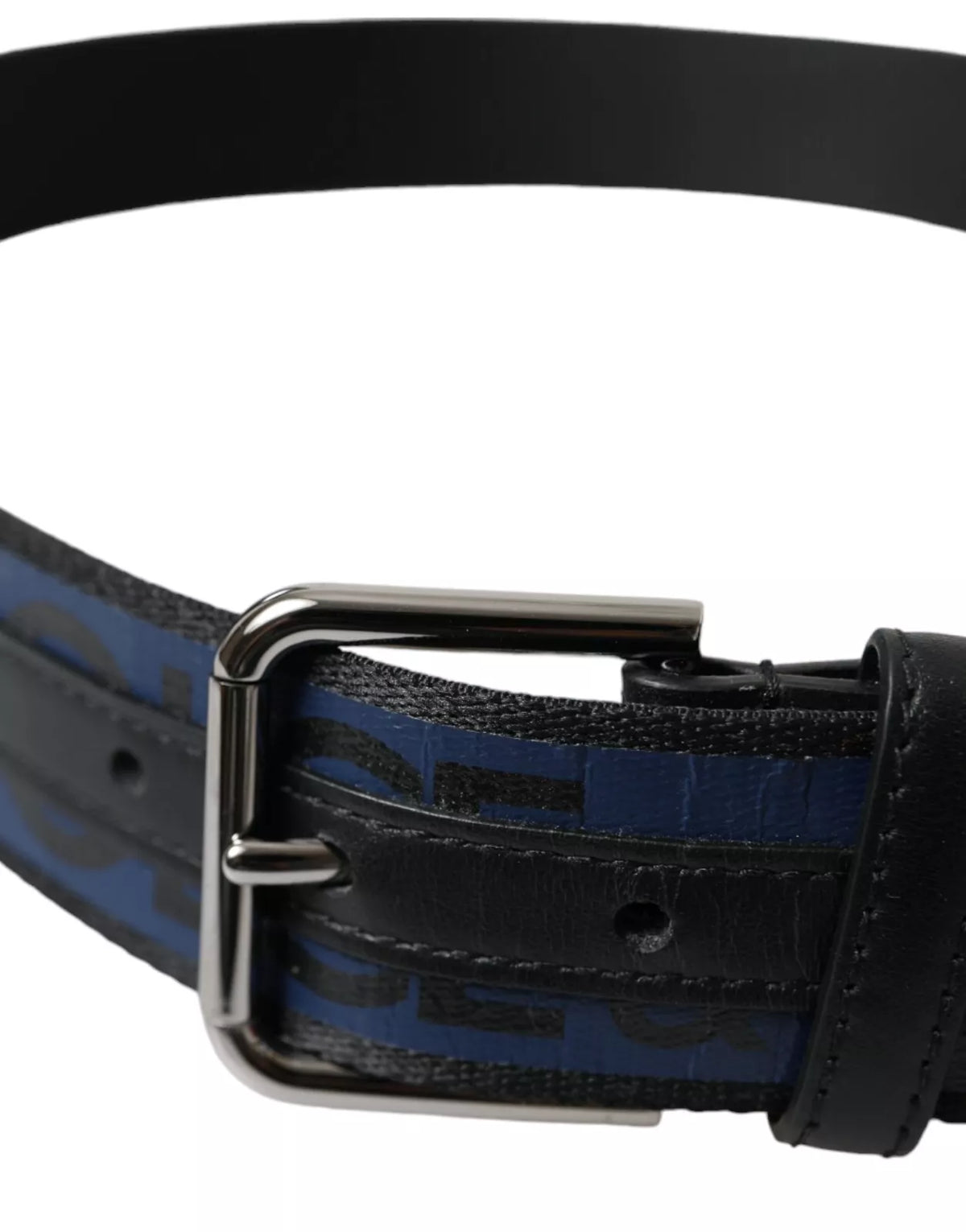 Ceinture Dolce &amp; Gabbana à boucle en métal argenté avec logo noir et bleu