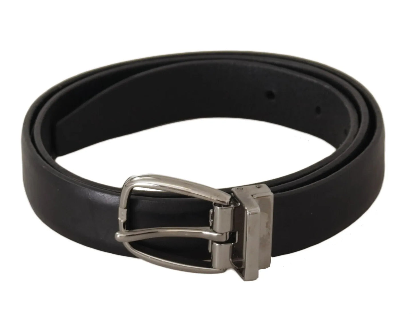 Dolce &amp; Gabbana Zwarte Klassieke Lederen Zilverkleurige Metalen Gesp Riem