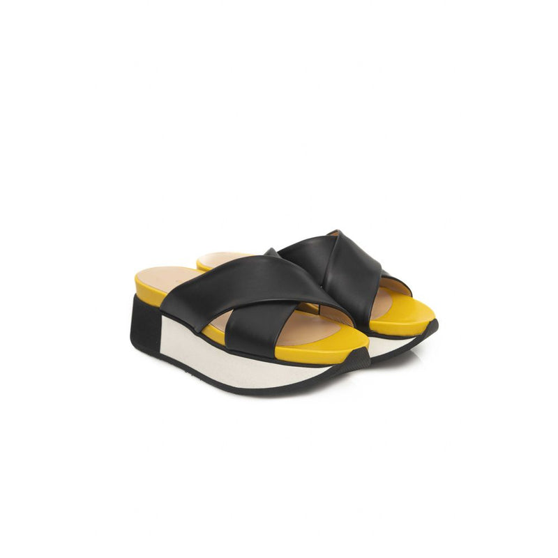 Cerruti 1881 Black Calfskin Women's Platform Sandals