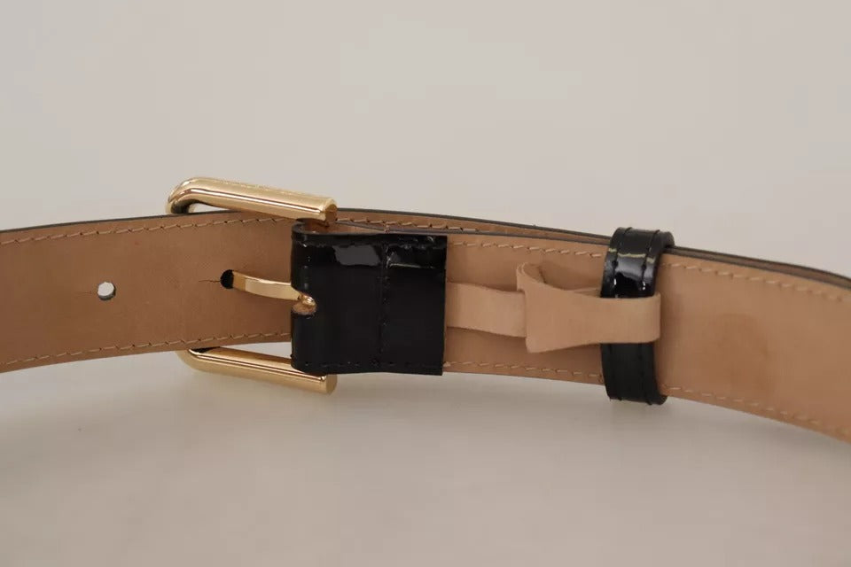 Ceinture Dolce & Gabbana en cuir noir avec boucle gravée du logo en métal doré