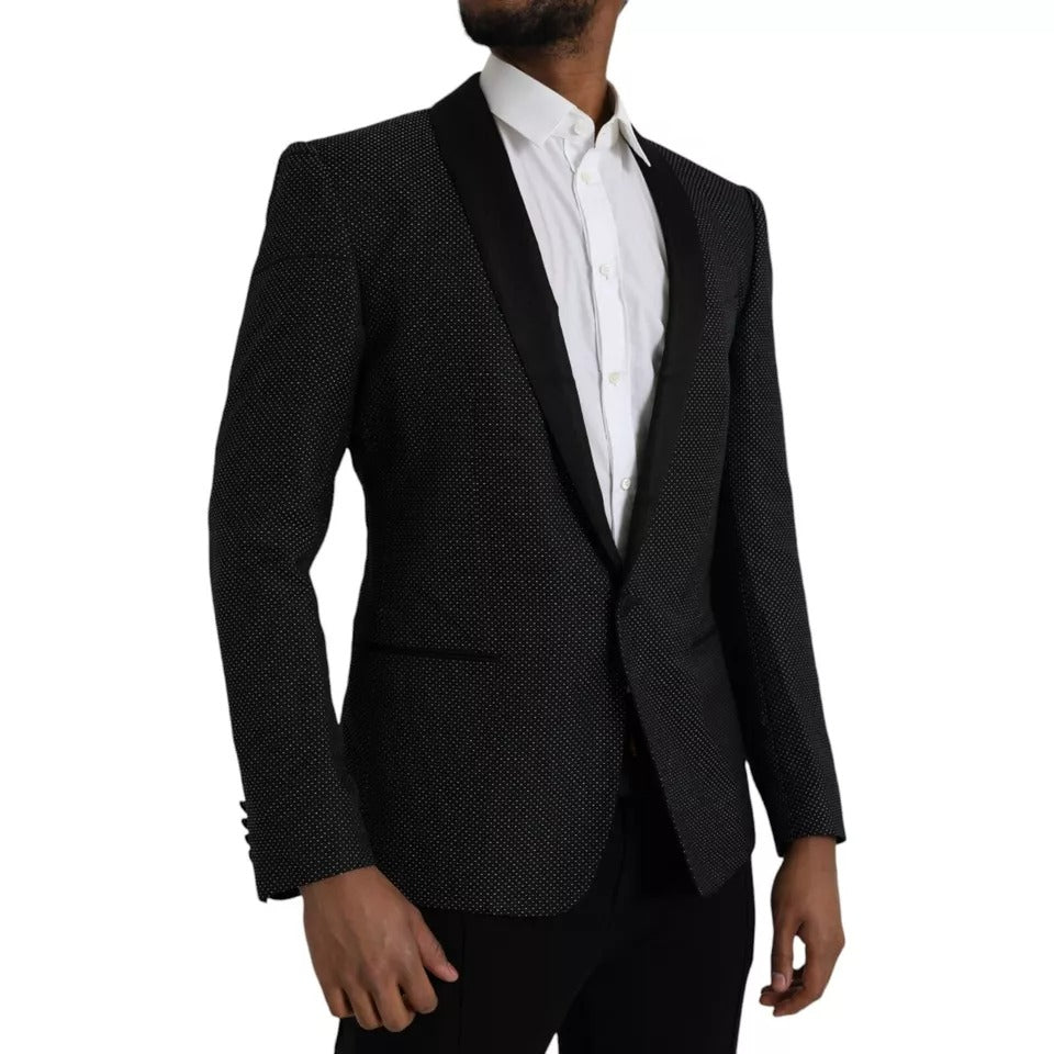 Dolce &amp; Gabbana, veste-blazer MARTINI noire en jacquard, à simple boutonnage.