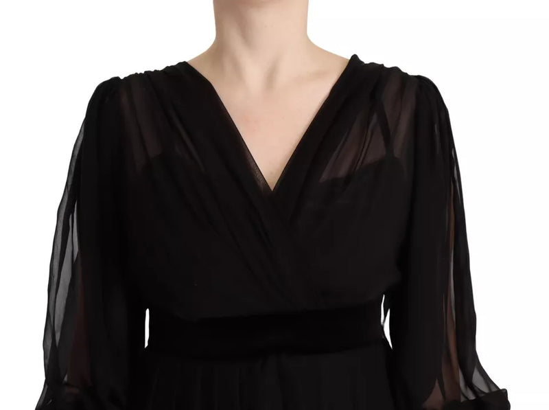 Dolce & Gabbana Robe Mini A-line Noire à Col V et Manches Longues