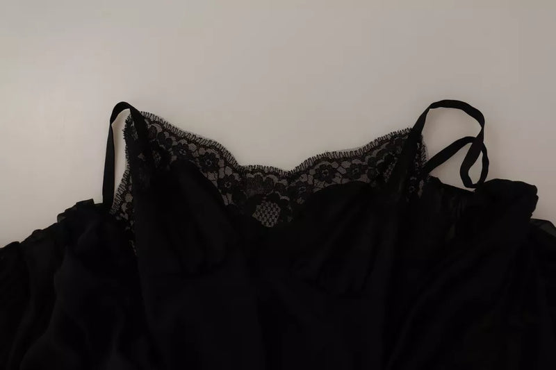 Dolce & Gabbana Robe Mini A-line Noire à Col V et Manches Longues