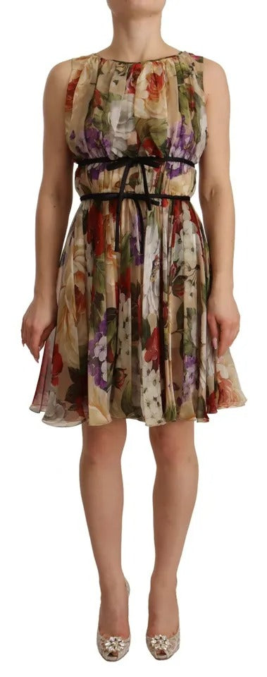 Dolce & Gabbana Robe Mini Sans Manches Florale Beige