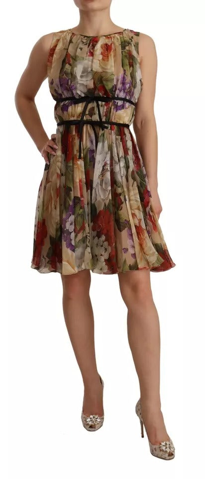 Dolce & Gabbana Robe Mini Sans Manches Florale Beige