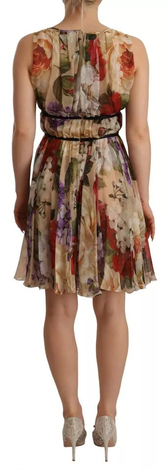 Dolce & Gabbana Robe Mini Sans Manches Florale Beige