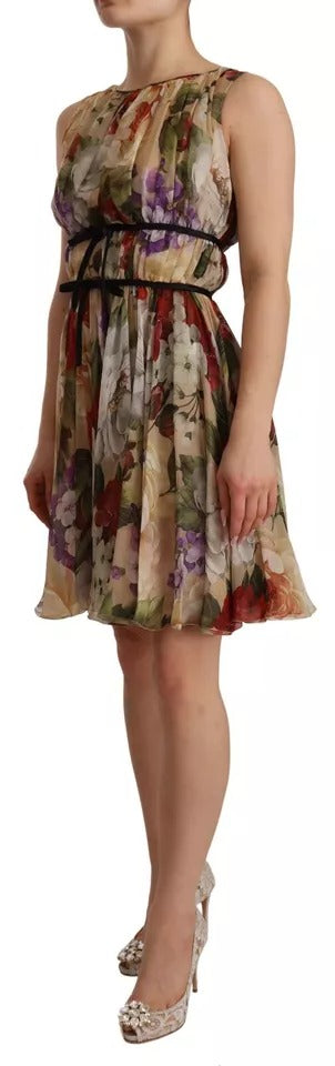 Dolce & Gabbana Robe Mini Sans Manches Florale Beige