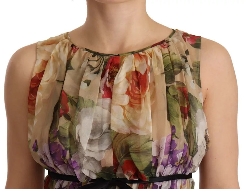 Dolce & Gabbana Robe Mini Sans Manches Florale Beige
