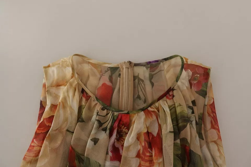 Dolce & Gabbana Robe Mini Sans Manches Florale Beige