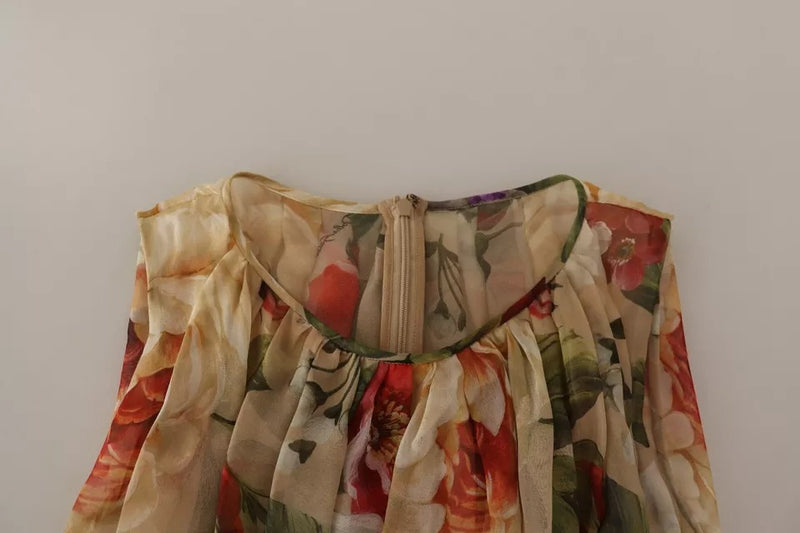 Dolce & Gabbana Robe Mini Sans Manches Florale Beige