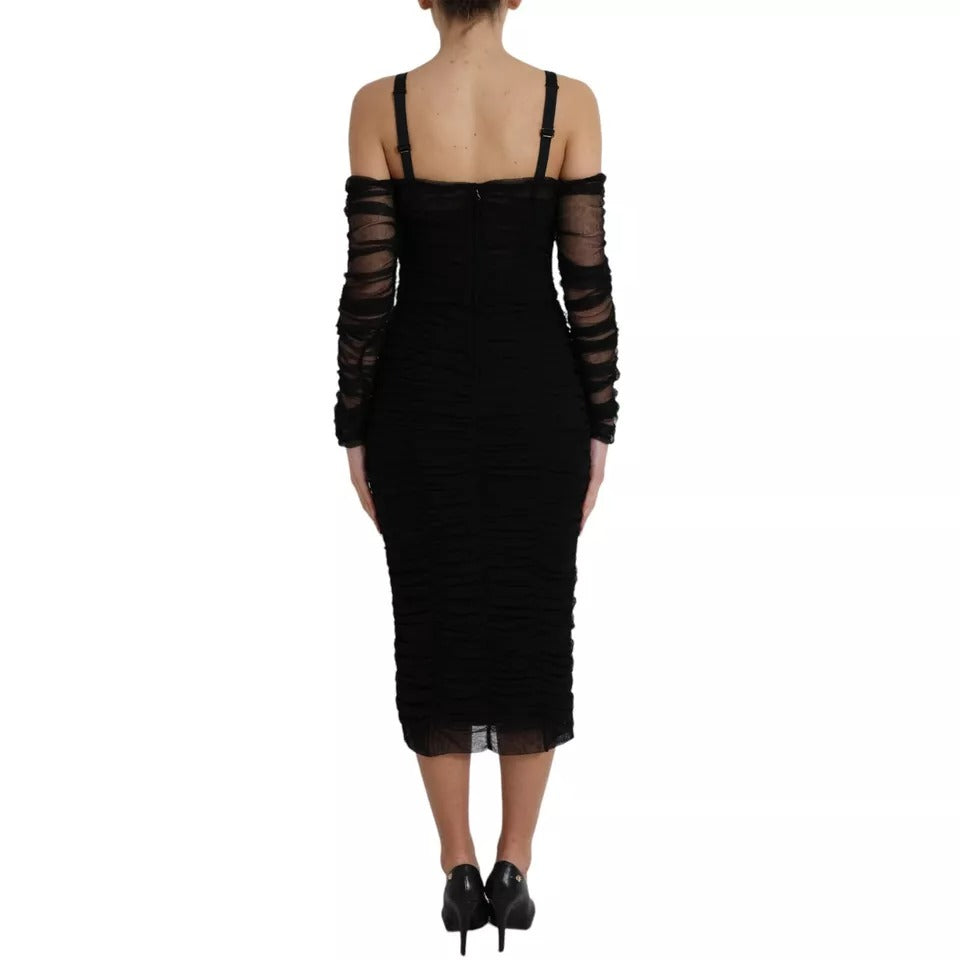 Robe midi en tulle extensible à épaules dénudées noire de Dolce & Gabbana