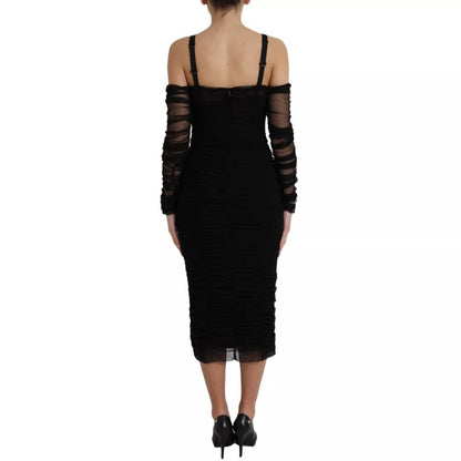Robe midi en tulle extensible à épaules dénudées noire de Dolce & Gabbana