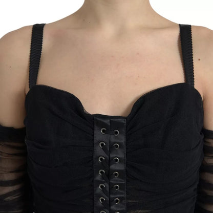 Robe midi en tulle extensible à épaules dénudées noire de Dolce & Gabbana