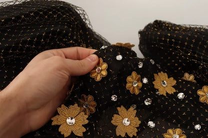 Dolce & Gabbana zwarte maxi-jurk met kristallen bloemenprint en baljurkmodel