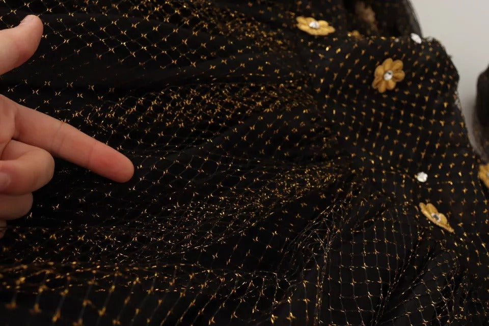 Dolce & Gabbana zwarte maxi-jurk met kristallen bloemenprint en baljurkmodel