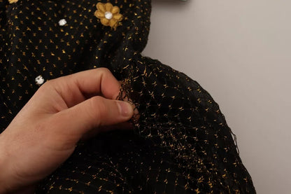 Dolce & Gabbana zwarte maxi-jurk met kristallen bloemenprint en baljurkmodel