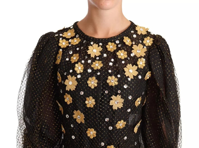 Dolce & Gabbana Robe de Bal Maxi Noire en Cristal Floral