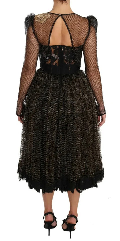 Dolce & Gabbana A-lijn jurk in zwart met gouden kristallen hartjes