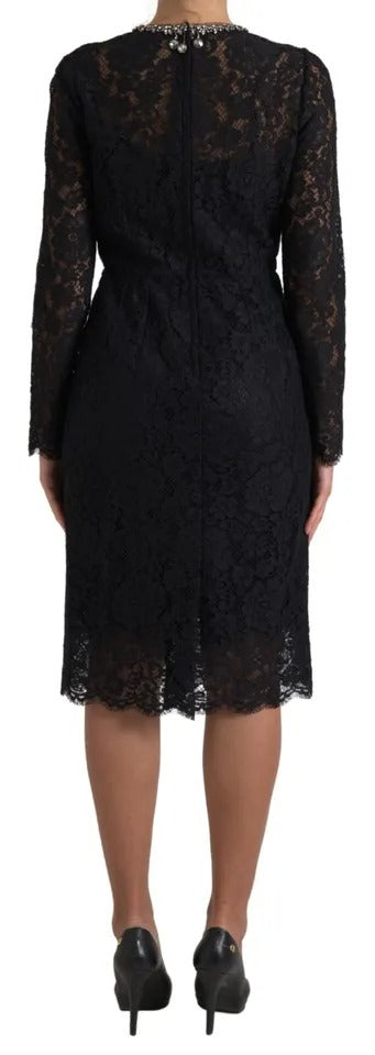 Dolce & Gabbana Robe Fourreau Noir en Nylon avec Dentelle
