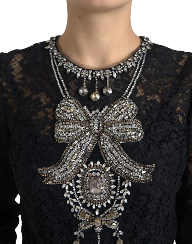Dolce & Gabbana Robe Fourreau Noir en Nylon avec Dentelle