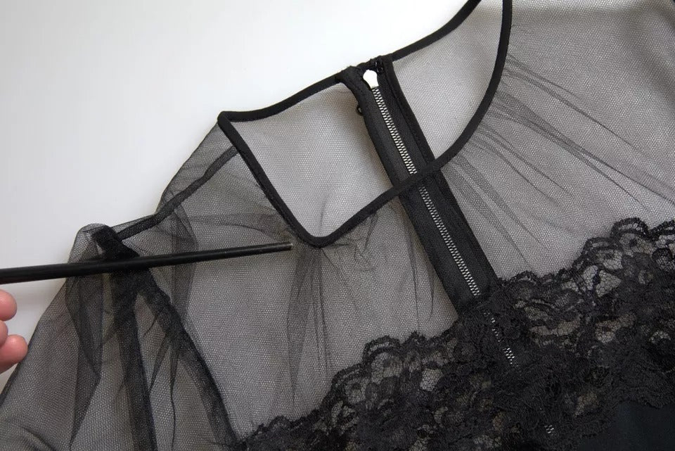 Robe midi moulante en dentelle florale transparente noire de Dolce & Gabbana